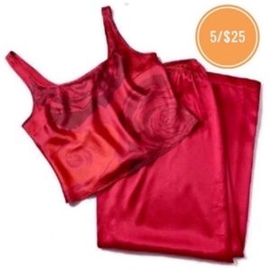 Elegant Red Satin Sleepwear Set